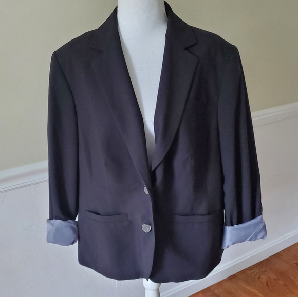 Calvin Klein Women's Black 2 Button Lux Blazer Lined Size 14W - Picture 4 of 12